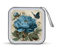 Jubonexis Blue Peony and Butterfly - Custodia vintage per CD e DVD, portatile, per auto, casa, viaggio
