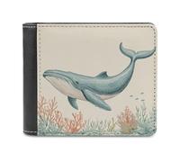 Jubonexis Blue Whale - Portafoglio bifold vintage in morbida pelle PU, portamonete, porta carte di credito, sottile, per uomini e donne