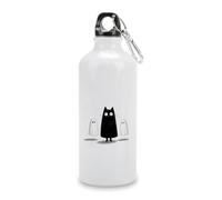 Jubonexis Borraccia da viaggio in alluminio con gatto nero e due fantasmi di Halloween, bottiglia sportiva con fibbia a torsione, per uomini e donne, campeggio ed escursionismo, 600 ml