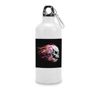 Jubonexis Borraccia da viaggio in alluminio con teschio da corsa con fiamme rosa e gialle, bottiglia sportiva con tappo a fibbia, per uomini e donne, campeggio ed escursionismo, 600 ml