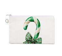 Jubonexis Borsa a portafoglio in tela, Candy Cane con strisce verdi Plaid Bow Print portamonete, borsa per cambio cerniera, piccola borsa cosmetica