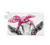 Jubonexis Borsa a portafoglio in tela, capra che indossa una borsa per monete con stampa a fascia rosa, borsa per cambio cerniera, piccola borsa cosmetica