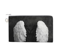 Jubonexis Borsa a portafoglio in tela, con ali d'angelo bianche e nere con stampa piuma, portamonete con cerniera, piccola borsa per cosmetici