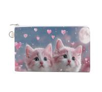 Jubonexis Borsa a portafoglio in tela, due portamonete con stampa di gattini rosa e bianchi, borsa per cambio cerniera, piccola borsa cosmetica