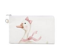 Jubonexis Borsa a portafoglio in tela, graziosa oca bianca che indossa una collana con fiocco rosa, portamonete con cerniera, piccola borsa per cosmetici