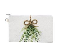 Jubonexis Borsa a portafoglio in tela, Hello Spring Greenery su un portamonete con stampa fiocco in corda, borsa per cambio cerniera, piccola borsa cosmetica