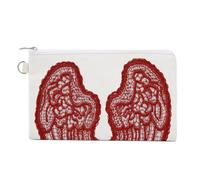 Jubonexis Borsa a portafoglio in tela, portamonete con stampa di ali d'angelo in pizzo rosso, borsa per cambio cerniera, piccola borsa cosmetica