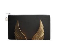 Jubonexis Borsa a portafoglio in tela, portamonete con stampa di ali metalliche dorate, borsa per cambio cerniera, piccola borsa cosmetica