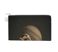 Jubonexis Borsa a portafoglio in tela, portamonete con stampa di capra che legge un libro sotto il pianeta, borsa per il cambio con cerniera, piccola borsa cosmetica