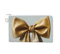 Jubonexis Borsa a portafoglio in tela, portamonete con stampa estetica con fiocco in oro metallizzato per San Valentino, borsa per cambio cerniera, piccola borsa per cosmetici