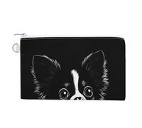 Jubonexis Borsa a portafoglio in tela, portamonete con stampa in bianco e nero con cagnolino, portamonete con cerniera, piccola borsa cosmetica