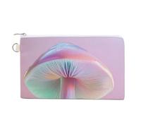 Jubonexis Borsa a portafoglio in tela, portamonete con stampa iridescente color arcobaleno pastello con funghi della pace, portamonete con cerniera, piccola borsa per cosmetici