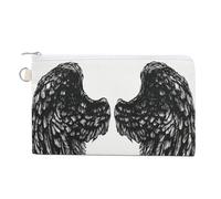 Jubonexis Borsa a portafoglio in tela, portamonete con stampa semplice con ali d'angelo nere, borsa per cambio cerniera, piccola borsa cosmetica