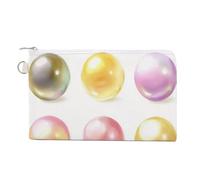 Jubonexis Borsa a portafoglio in tela, set di portamonete con stampa di perle color pastello, portamonete con cerniera, piccola borsa per cosmetici