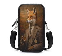Jubonexis Borsa a tracolla con volpe in tweed vittoriano, borsa per smartphone con tracolla regolabile