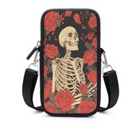 Jubonexis Borsa a tracolla per cellulare con motivo di rose rosse, con tracolla regolabile