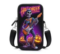 Jubonexis Borsa a tracolla per cellulare con scheletro del fumetto che suona la chitarra elettrica, borsa per smartphone con tracolla regolabile