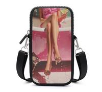 Jubonexis Borsa a tracolla per cellulare con tracolla per smartphone, motivo: gambe da donna in una vasca da bagno rosa