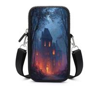 Jubonexis Borsa a tracolla per cellulare, con tracolla regolabile, motivo castello gotico nei boschi, colore nero