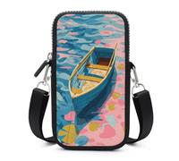 Jubonexis Borsa a tracolla per smartphone con barche galleggianti sulle onde, con tracolla regolabile