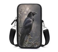 Jubonexis Borsa a tracolla per smartphone con corvo nero su un ramo d'albero, gotico, scuro, con tracolla regolabile