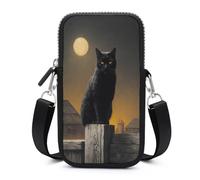 Jubonexis Borsa a tracolla per smartphone con gatto nero su una vecchia staccionata in legno, con tracolla regolabile