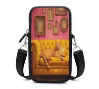 Jubonexis Borsa a tracolla per smartphone con gatto stravagante sdraiato su un divano giallo con tracolla regolabile