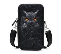 Jubonexis Borsa a tracolla per smartphone con gufo e foglie tropicali nere con tracolla regolabile