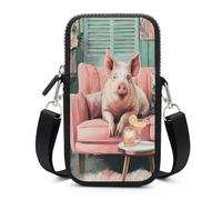 Jubonexis Borsa a tracolla per smartphone con maiale vintage su divano rosa con tracolla regolabile