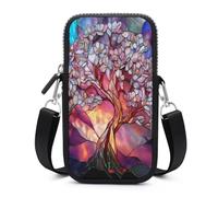 Jubonexis Borsa a tracolla per smartphone con motivo albero della vita, in vetro, rosa, blu, bianco, con tracolla regolabile