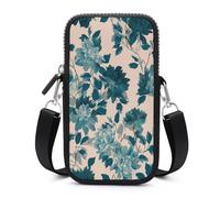 Jubonexis Borsa a tracolla per smartphone con motivo floreale astratto verde scuro su beige con tracolla regolabile