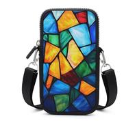Jubonexis Borsa a tracolla per smartphone con motivo geometrico arcobaleno in vetro colorato con tracolla regolabile