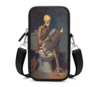 Jubonexis Borsa a tracolla per smartphone con scheletro che legge un giornale e una toilette Dark Academia, colore nero