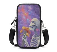 Jubonexis Borsa a tracolla per smartphone con scheletro e fiori in Spac con tracolla regolabile