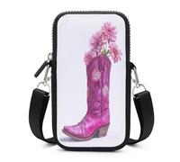 Jubonexis Borsa a tracolla per smartphone con stivale da cowboy rosa magenta con fiori e tracolla regolabile