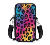 Jubonexis Borsa a tracolla per smartphone con tracolla e cinturino regolabile, motivo leopardato, colore rosa acceso, blu turchese