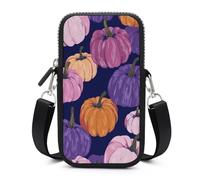 Jubonexis Borsa a tracolla per smartphone con zucche arancioni rosa su tracolla blu navy con tracolla regolabile