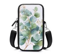 Jubonexis Borsa a tracolla verde morbida con foglie di eucalipto acquerello borsa per smartphone con tracolla regolabile