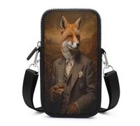 Jubonexis Borsa a tracolla vintage con volpe stravagante e vittoriana, in tweed, borsa per smartphone con tracolla regolabile