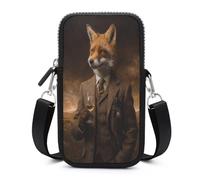 Jubonexis Borsa a tracolla vintage con volpe vittoriana in tweed e tracolla per smartphone con tracolla regolabile
