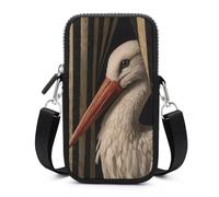 Jubonexis Borsa a tracolla vintage per cellulare, con cinturino regolabile, motivo: cicogna bianca dietro la tenda