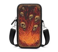 Jubonexis Borsa a tracolla vintage per cellulare, motivo fiamme e teschi, con tracolla regolabile, colore nero