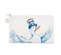 Jubonexis Borsa portafoglio in tela, anatra bianca che indossa pattini a rotelle e cappello stampa portamonete, borsa per cambio cerniera, piccola borsa cosmetica