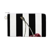 Jubonexis Borsa portafoglio in tela, due ciliegie su bianco e nero stampa a righe portamonete, borsa per cambio cerniera, piccola borsa cosmetica