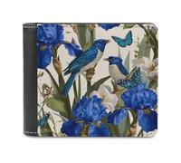 Jubonexis Botanical Blue Birds and Butterflies - Portafoglio bifold in morbida pelle PU, portamonete e carte di credito, porta carte di credito, sottile, per uomini e donne