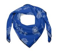 Jubonexis Botanical White Wildflowers on Blue Women Hair Scarf Square Silk Like Head Sciarpe Fazzoletto Satin Neck Scarf