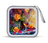 Jubonexis Bottiglia di vino rosso Rose CD DVD Custodia portatile per auto casa viaggio