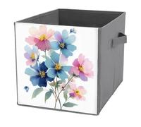 Jubonexis Bouquet di fiori selvatici blu e rosa cubi contenitori portaoggetti cubi cubi pieghevoli decorativi in tessuto cestini portaoggetti organizer per la casa con manici per scaffali, armadio, 27
