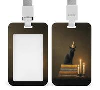 Jubonexis Cappello da strega con gatto nero su libri Porta badge ID Clip retrattile Porta carte di credito Protezione per nome Badge Tag per lavoro Ufficio Medico Infermiera