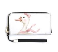 Jubonexis Carina oca bianca che indossa una collana con fiocco rosa in pelle PU pochette lunga bifold portafoglio, portamonete porta carte di credito custodia durevole porta carte di credito per donne